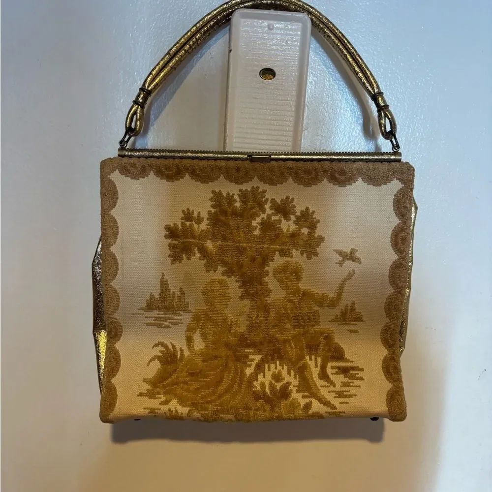 Vintage Romantic Love Bird Victorian Couple Novelty Chenille Tapestry Carpet Bag